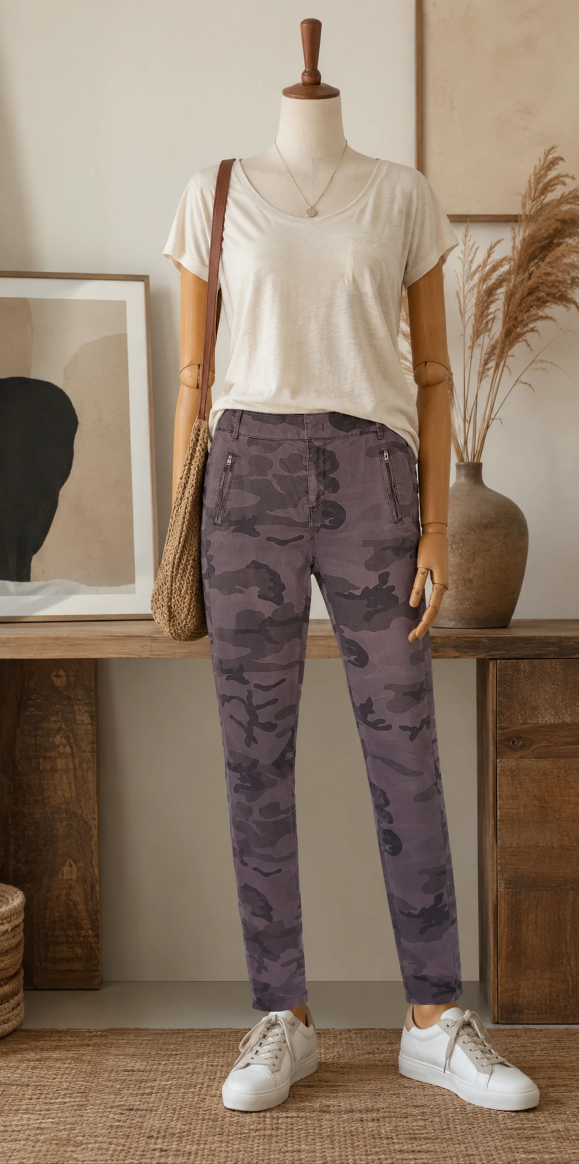 Monoprix Calça/Jeans Skinny TFr40/TL - Estampa Militar Cinza e Cintura Média em Ótimo Estado – photo 2